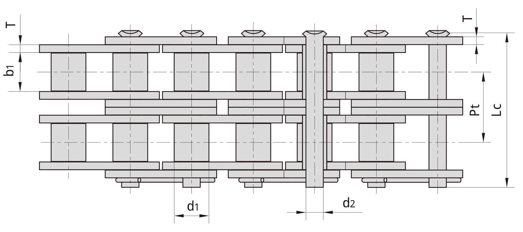 Catalogue page 56 technical drawing and data for Oil-Field Roller Chain