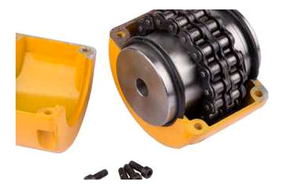 Close-up of the duplex chain and coupling sprocket