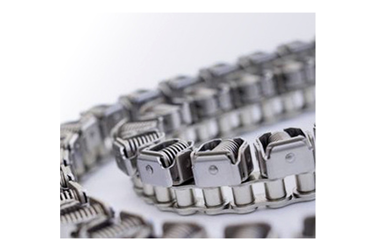 Detail view of intermeshing silent-chain plates