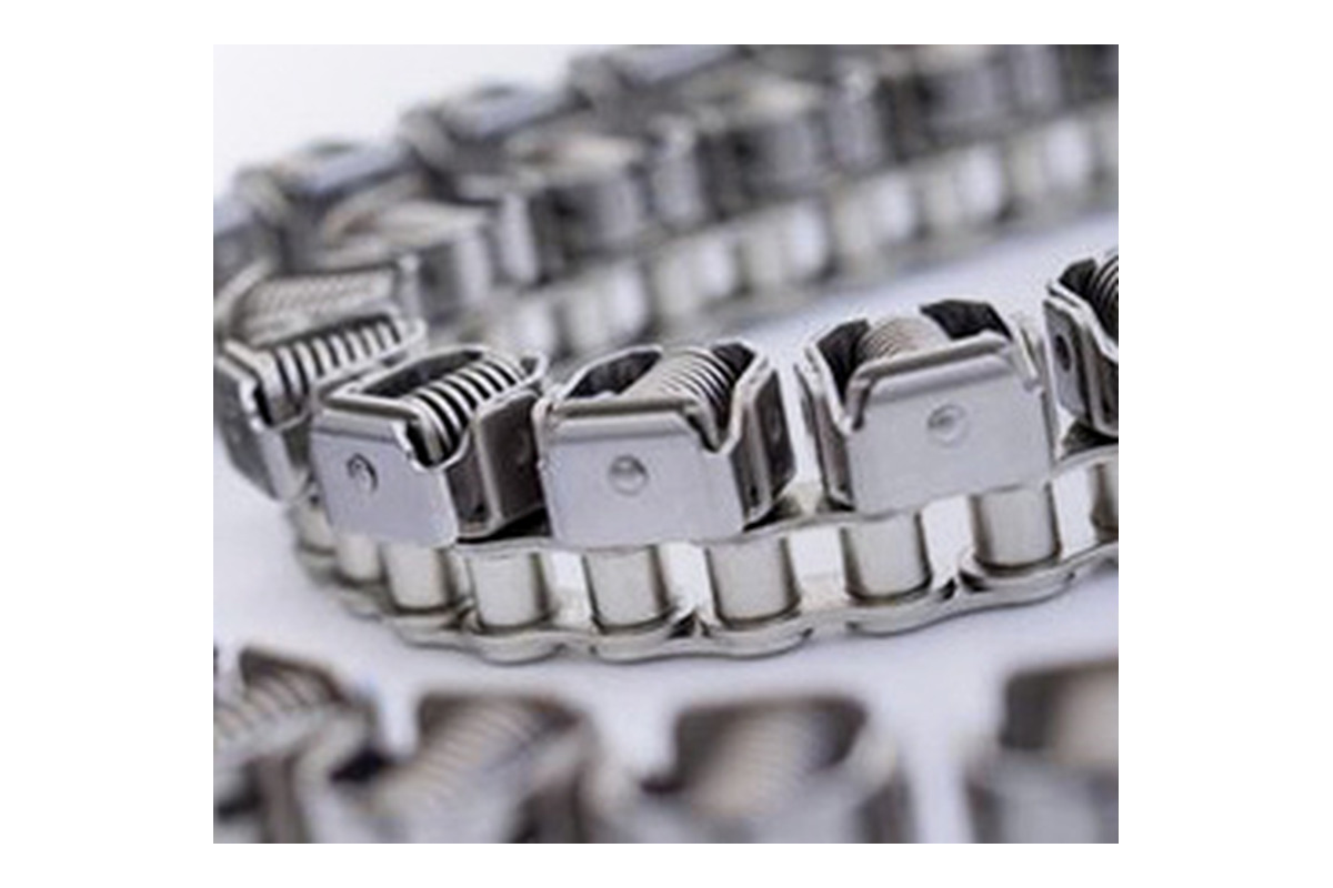 Detailed view of silent-chain joint construction